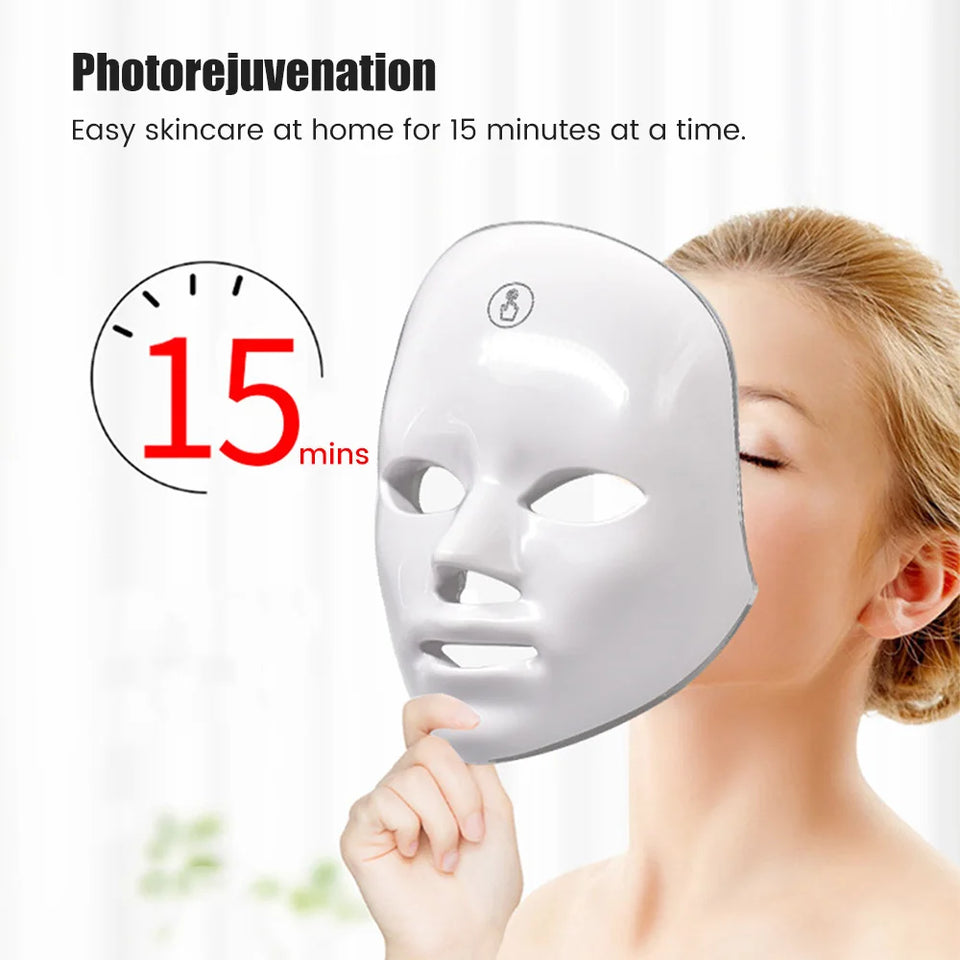 7-Color Rechargeable LED Facial Mask – Photon Light Therapy for Skin Rejuvenation, Lifting & Brightening